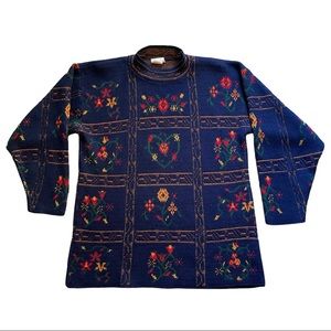 Vintage Women Just for Petites LARGE Floral Pullover Sweater Top Cottagecore 80s